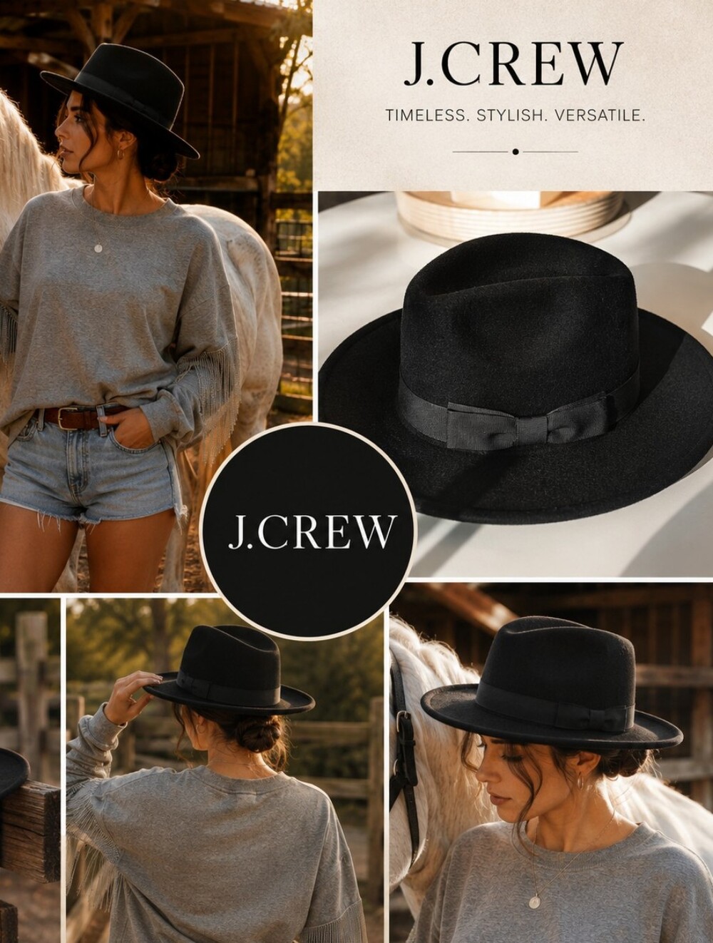 J. Crew Black Wool Ranch Fedora Hat